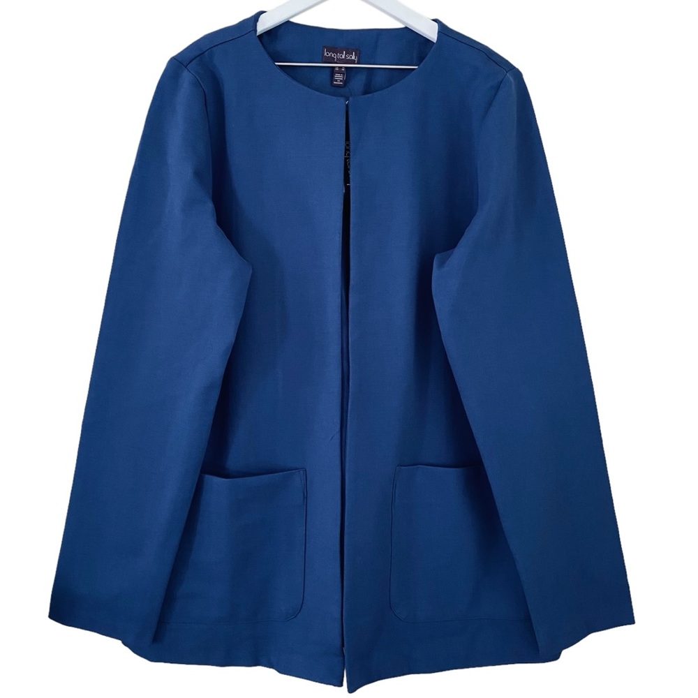 PLUS Long Tall Sally NWT Blue Collarless Front Pocket Hook‎ Closure Blazer Sz 14